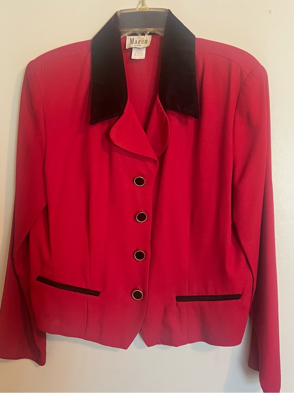 Vintage Maren Women's Red Blazer with Black Collar